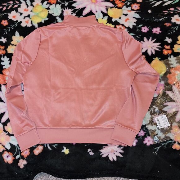 New American Apparel Track Crop Zip Up Jacket Dusty Rose w Trophy Stripe M - Picture 5 of 8